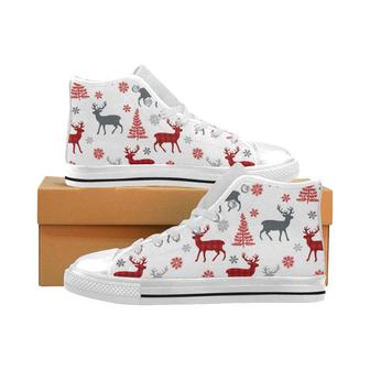 Deer tree snowflakes chrismas pattern Men's High Top Shoes White - Monsterry