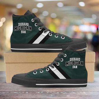 Diehard Michigan Fan Canvas - Green And White High Top Shoes Sneakers - Monsterry