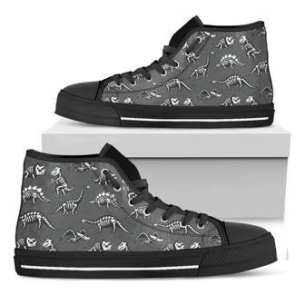 Dinosaur Fossil Pattern Print Black High Top Shoes - Monsterry