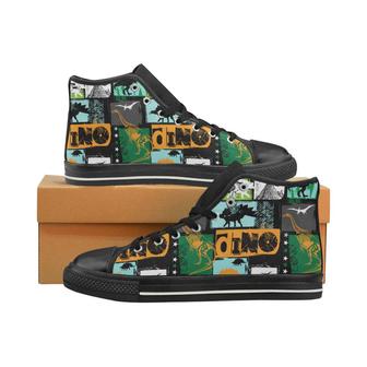 dinosaurs print pattern Women's High Top Shoes Black - Monsterry