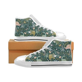 dinosaurs tropical leaves flower pattern Men's High Top Shoes White - Monsterry AU
