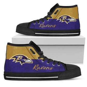 Divided Colours Stunning Logo Baltimore Ravens High Top Shoes | Favorety