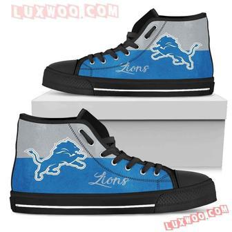 Divided Colours Stunning Logo Detroit Lions High Top Shoes Sport Sneakers | Favorety