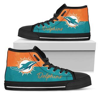 Divided Colours Stunning Logo Miami Dolphins High Top Shoes | Favorety