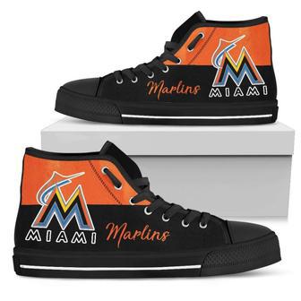 Divided Colours Stunning Logo Miami Marlins High Top Shoes | Favorety AU