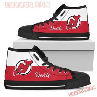 Divided Colours Stunning Logo New Jersey Devils High Top Shoes Sport Sneakers | Favorety