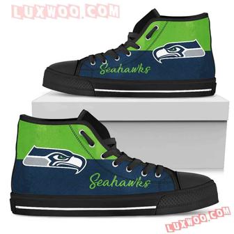 Divided Colours Stunning Logo Seattle Seahawks High Top Shoes Sport Sneakers | Favorety