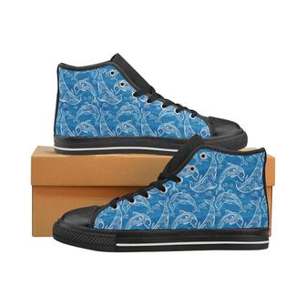 Dolphin Tribal Blue Pattern Women's High Top Shoes Black - Monsterry