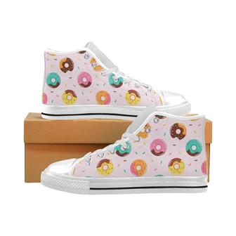Donut pattern glaze pink background Men's High Top Shoes White - Monsterry AU