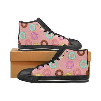 Donut Pattern Pink Background Men's High Top Shoes Black - Monsterry AU