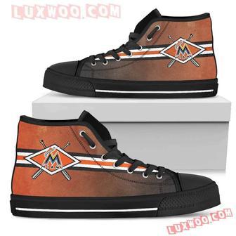 Double Stick Check Miami Marlins High Top Shoes Sport Sneakers | Favorety