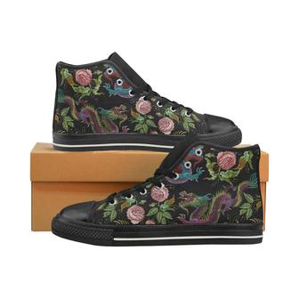Dragons flower pattern Men's High Top Shoes Black - Monsterry UK