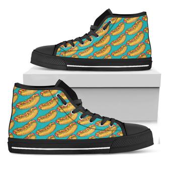 Drawing Hot Dog Pattern Print Black High Top Shoes - Monsterry CA