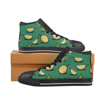 Durian pattern green background Men's High Top Shoes Black - Monsterry