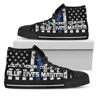 Duty Honor - Blue Lives Matter High Top Shoes - Monsterry