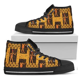 Egyptian Gods And Hieroglyphs Print Black High Top Shoes - Monsterry