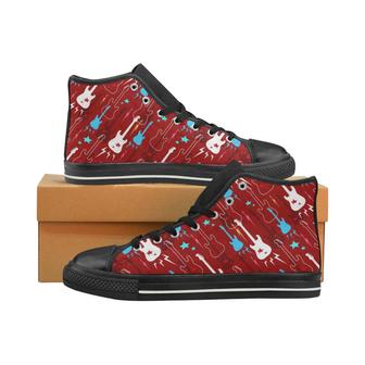 Electical Guitar Red Pattern Men's High Top Shoes Black - Monsterry AU