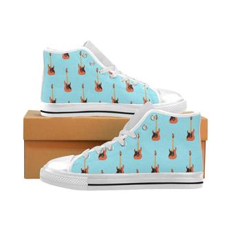 Electric Guitar Pattern Light Blue Background Men's High Top Shoes White - Monsterry