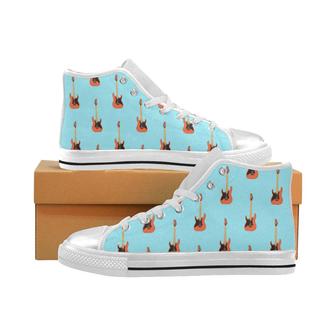 electric guitar pattern light blue background Women's High Top Shoes White - Monsterry CA