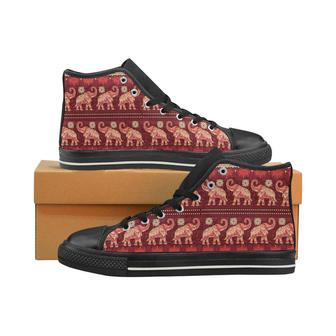 Elephant Red Pattern Ethnic Motifs Men's High Top Shoes Black - Monsterry UK