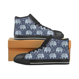 Elephant tribal design pattern Men's High Top Shoes Black - Monsterry AU