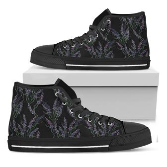 Embroidery Lavender Pattern Print Black High Top Shoes - Monsterry AU