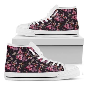Embroidery Orchid Flower Pattern Print White High Top Shoes - Monsterry DE