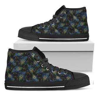 Embroidery Peacock Feather Print Black High Top Shoes - Monsterry DE