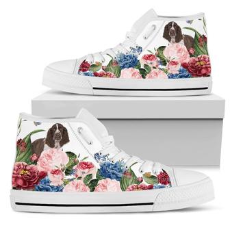 English Springer Spaniel Flower High Top Shoes For Women, Shoes For Men Custom Shoes - Monsterry UK