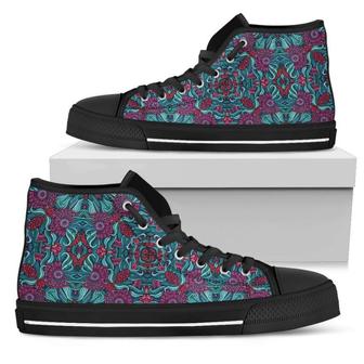 Ethnic Teal Bohemian Pattern Print Men's High Top Shoes - Monsterry AU