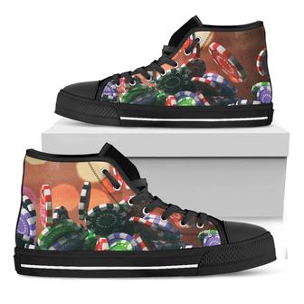 Falling Poker Chips Print Black High Top Shoes - Monsterry