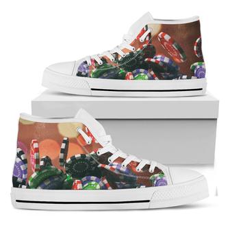 Falling Poker Chips Print White High Top Shoes - Monsterry