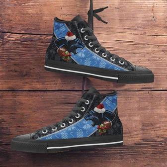 Fans Of The Carolina Panthers Christmas Football Pattern Canvas High Top Shoes | Favorety DE