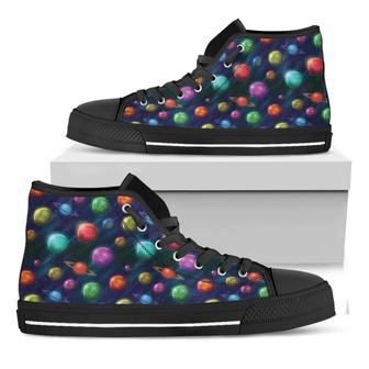 Fantastic Planets Pattern Print Black High Top Shoes - Monsterry CA