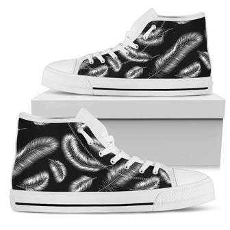 Feather Black White Design Print Women High Top Shoes - Monsterry UK