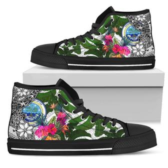 Federated States Of Micronesia High Top Shoes White - Turtle Plumeria Banana Leaf - Monsterry