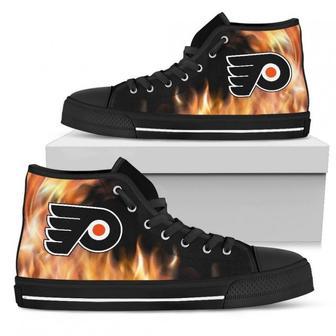 Fighting Like Fire Philadelphia Flyers High Top Shoes | Favorety