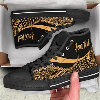 Fiji Custom Personalised High Top Shoes Gold - Polynesian Tentacle Tribal Pattern Crest - Monsterry UK