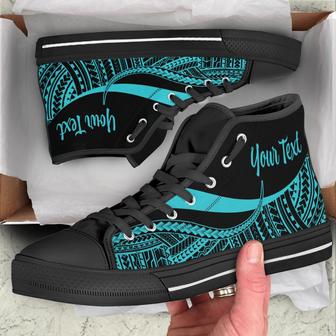 Fiji Custom Personalised High Top Shoes Turquoise - Polynesian Tentacle Tribal Pattern Crest - - Monsterry