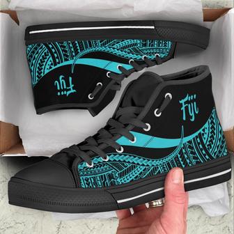 Fiji High Top Shoes Turquoise - Polynesian Tentacle Tribal Pattern Crest - - Monsterry UK