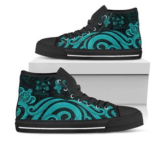 Fiji High Top Shoes - Turquoise Tentacle Turtle Crest - - Monsterry DE