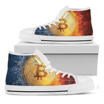 Fire And Water Bitcoin Print White High Top Shoes - Monsterry UK
