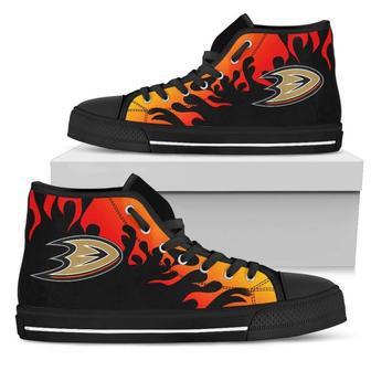 Fire Burning Fierce Strong Logo Anaheim Ducks High Top Shoes | Favorety UK