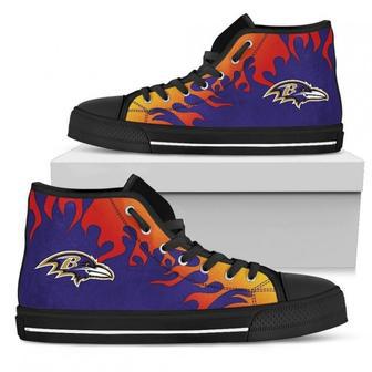 Fire Burning Fierce Strong Logo Baltimore Ravens High Top Shoes | Favorety