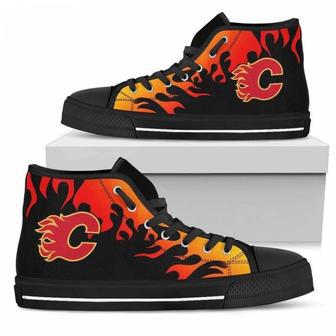 Fire Burning Fierce Strong Logo Calgary Flames High Top Shoes | Favorety AU