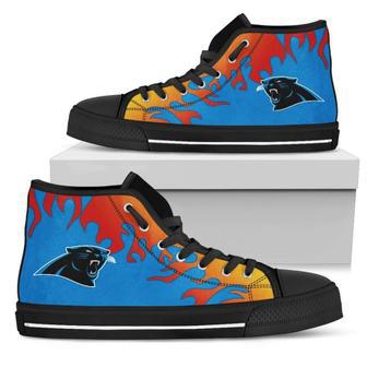 Fire Burning Fierce Strong Logo Carolina Panthers High Top Shoes | Favorety