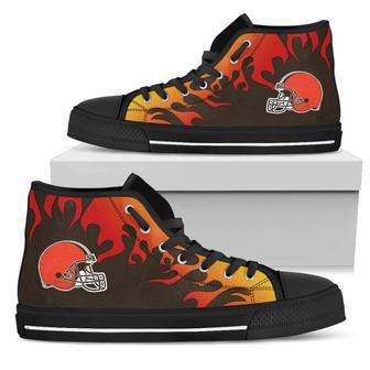 Fire Burning Fierce Strong Logo Cleveland Browns High Top Shoes | Favorety DE