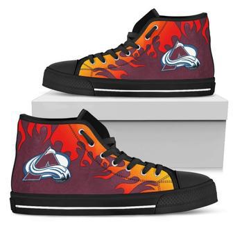 Fire Burning Fierce Strong Logo Colorado Avalanche High Top Shoes | Favorety UK