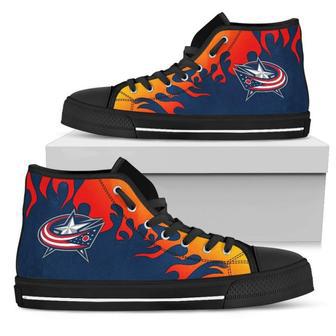 Fire Burning Fierce Strong Logo Columbus Blue Jackets High Top Shoes | Favorety DE