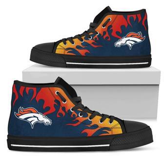 Fire Burning Fierce Strong Logo Denver Broncos High Top Shoes | Favorety CA